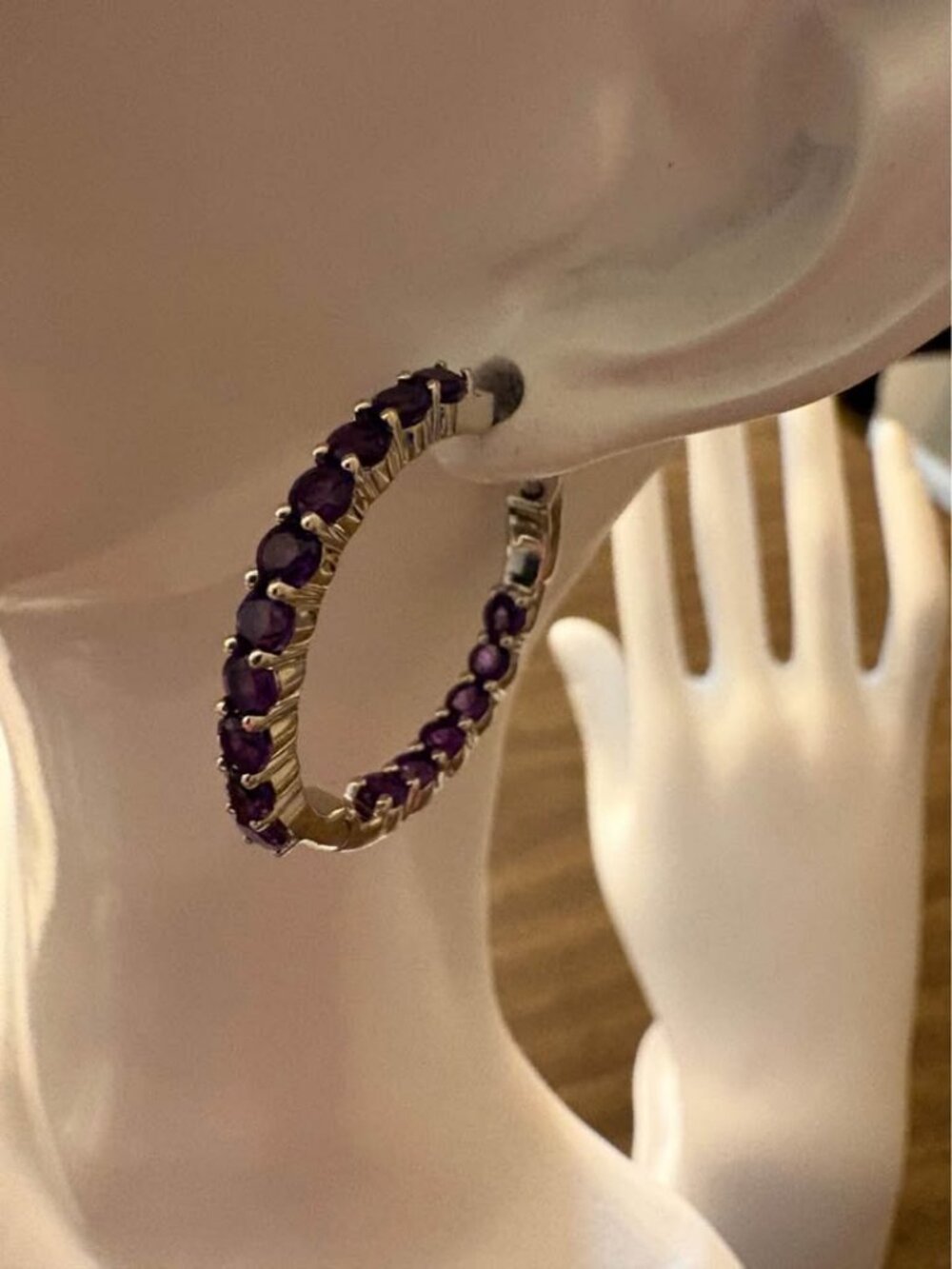 Natural Amethyst Sterling Silver Hoop Earrings